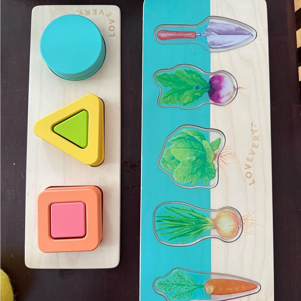 Lovevery Wooden Shape Sorter and vegetable Puzzle Sets